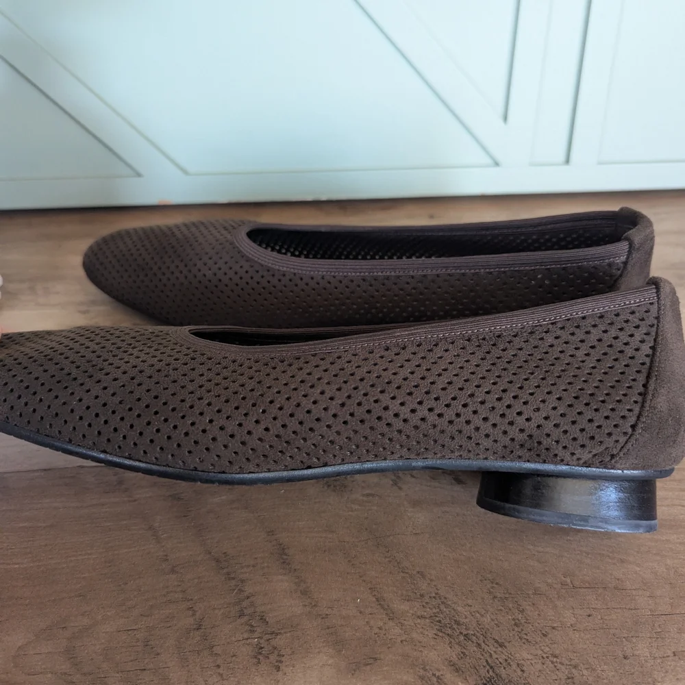 Stuart Weitzman Brown Perforated Slip-On Flats
